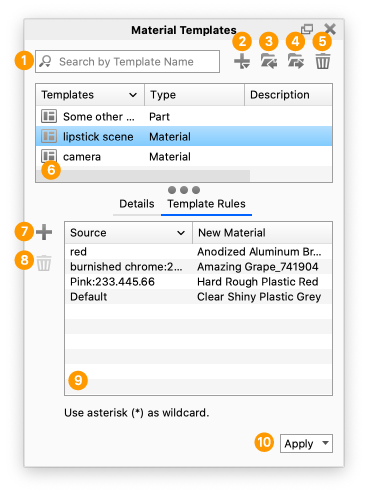 Material template panel